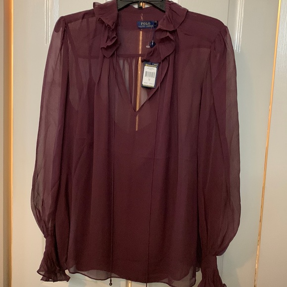 Ralph Lauren Blue Label Tops - Polo simply divine plum silk long sleeve blouse over poly camisole sz10